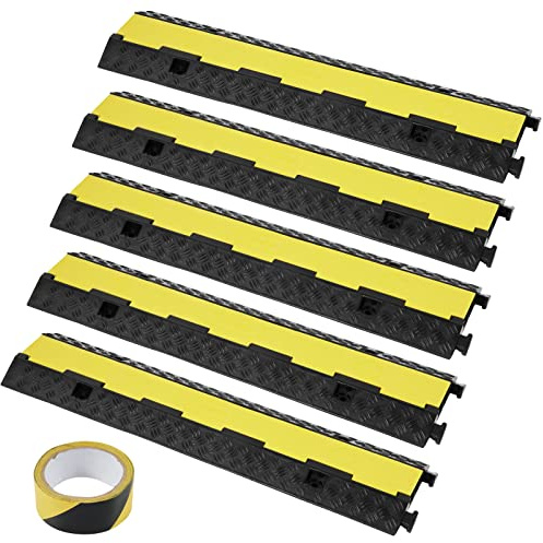 VEVOR 5 Pack Rubber Cable Protector Ramp 2 Channel 12000 lbs/Axle Capacity