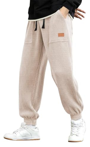 Duohropke Pantaloni da Uomo in Corduroy con Elastico Jogginghose Uomo con Polsini Pantaloni Uomini Baggy Pantaloni da Tempo Libero Uomo con Coulisse Lunghi e Ampi, cachi, L