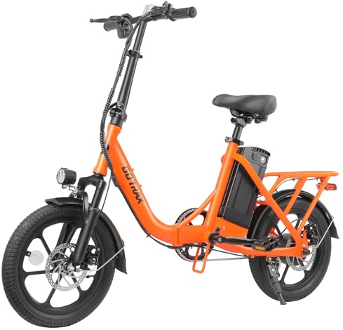 Gotrax NEPHELE 16 Folding Electric Bike, Max Range 28Miles(Pedal-assist) &15.5Mph Power by 350W Motor, Front Suspension&Adjustable Seat and Handlebar, Commuter Electric Bicycle for Adult/Teens Orange