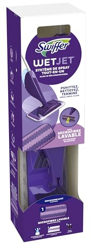 Swiffer WetJet Starter-Set für alle Bodenarten, mit Wischer, Reinigungslösung und Reinigungstüchern, entfernt hartnäckigen Schmutz und Rückstände