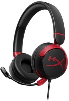 HyperX Cloud Mini - Auriculares gaming con cable para niños, límite volumen 85dB, para PC/Switch/PS/Chromebook/Xbox/Móvil, Rojo/Negro