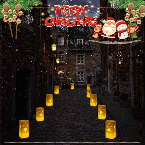 Vercraft Waterproof 50 Pcs White Luminary Bags Waterproof Plastic Christmas Luminaries Candle Bag Reusable for Christmas Birthday Wedding Party(Firework)