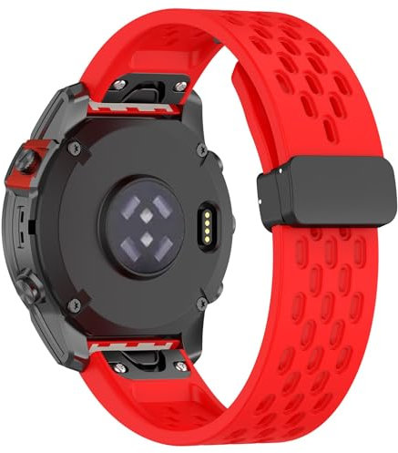 Armband Kompatibel mit Garmin Instinct 3 45mm AMOLED/Instinct 3 Solar 45mm /Instinct E 45mm Armband 22mm Magnetisch Armbänder Ersatzarmband Verstellbares Uhrenarmband Sportarmband (Rot)