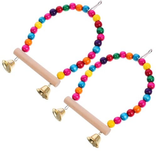 HOMOBABE 2 Piezas Percha de Madera para Aves Campana Columpio y Estación para Jaulas de Pájaros Juguete para Masticar y Decoración de Jaula para Periquitos y