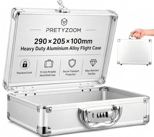 PRETYZOOM 290*205*100mm Heavy Duty Aluminium Alloy Flight Case with Password Lock, 11-Inch Portable Hard Shell Case for Medicine, Secure Transport Protection for Instruments Wear Resistant Tool Box