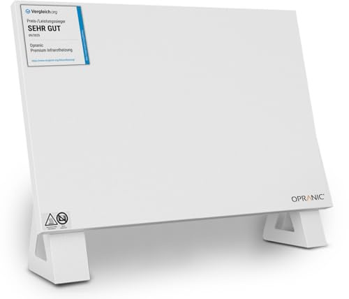OPRANIC P5 Chauffage infrarouge de qualité supérieure - Chauffage mural infrarouge - Montage au plafond - Appareil de chauffage mobile (blanc, 300 W, avec pieds)