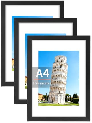 Henrycares 3 Pack A4 Picture Frames Black, Photo Frame 21x29.7 cm Wall Mountable, Poster Frame for Landscape or Portrait Display