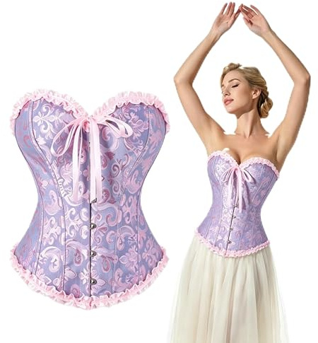 SilverChry Corsetto per Donne, Corsetto Stringivita, Bustino Donna Elegante, Bustier Donna Corpetto Top, Sexy Overbust Corsetti Bustino Vintage Gotico (IT, Testo, S, Regular, Regular, Viola rosato)