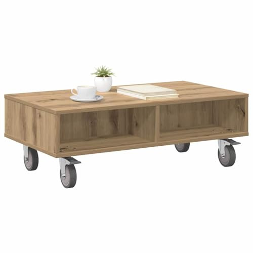 vidaXL Sido bord med hjul Artisan Ek 90 x 50 x 30 cm Konstruerat trä
