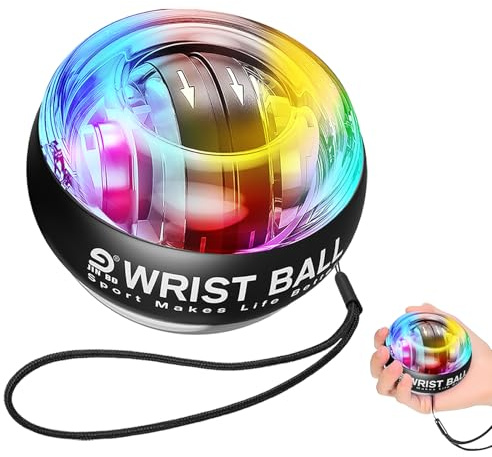 JIN BD Wrist Trainer Ball Auto-Start Gyroscopic Forearm Exerciser Gyro Ball for Strengthen Arms, Fingers, Bones and Muscles（Black LED Light Model）