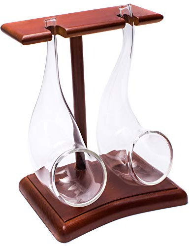 Vinology Copas de brandy Tubo toma Set con soporte de pantalla de madera 75 ml – pack de 2