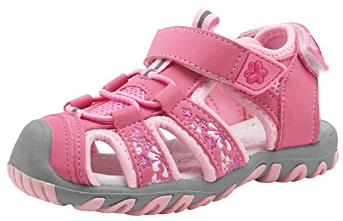 Apakowa Kids Girls Sandals Soft Sole Closed Toe Sandals Summer Shoes with Arch Support (Toddler/Little Kid) (Color : Y607PINK, Size : 9.5 M US Toddler)