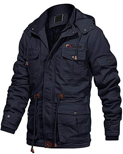 EKLENTSON Mens Cotton Jacket Winter Fleece Coat Outwear with Removable Hood