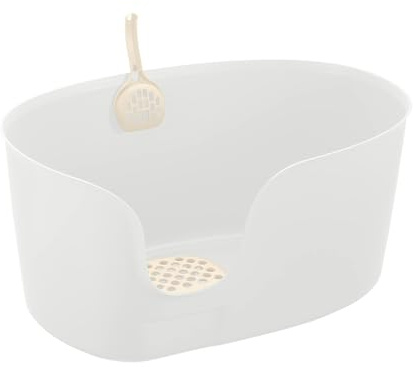 Richell PAW TRAX High Wall Cat Litter Box XL, Large High Sides Cat Litter Pan in White