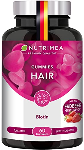 BIOTIN HAIR Gummies - Gesunde Haare, Haut & Nägel - Mit Biotin, Zink und Selen - 60 vegane Gummibärchen - Nutrimea