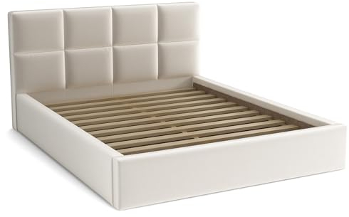 bonni Polsterbett Alaska 160x200cm Bett mit Lattenrost Doppelbett mit Bettkasten Bettgestell Holzbett Stauraumbett (Creme)