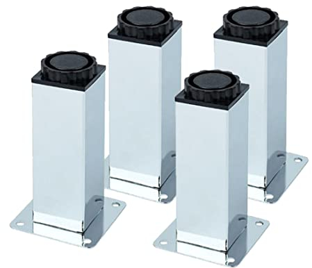 Pata de Mueble Pack de 4 Unidades, para Muebles de baño, Cocina y hogar, Perfil de Acero 40x40mm Base atornillable de 65x65mm, con regulación de 20mm Color Cromo Brillo (80MM)