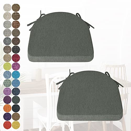 PHUSTJKL 2er Set Stuhlkissen Halbrund Stuhlauflage mit Bändern für Esszimmer, Waschbare rutschfest Sitzkissen mit Reißverschluss für Indoor Zuhause Büro Küche (43x42x40x5cm Dunkelgrau)