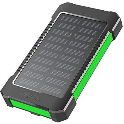 Banco de energía Solar de 8000 mAh, Linterna, Carga simultánea de 2 Dispositivos (2 Puertos USB Tipo A), Color Negro y Verde