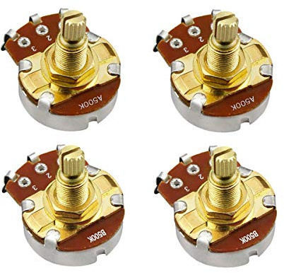 FLEOR 4 potenciómetros de tamaño completo de Potis A500K B500K para controlar el volumen del tono de la guitarra L18 mm de largo vástago dividido de cobre dorado
