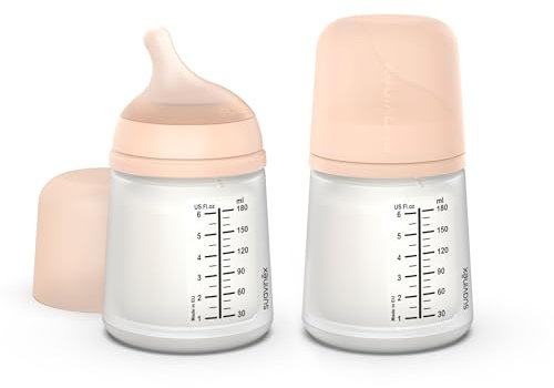 Suavinex, Pack 2 Biberons Anti-Colique Zero Zero, Tétine à Débit Adaptable (A) en Silicone, Bébés +0 Mois et Nouveau-nés, Spécifique Allaitement Maternel, Lait Maternel et Poudre, 180 ml, Fair