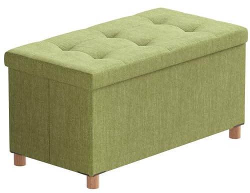 BRIAN & DANY Pouf Contenitore Rettangolare, Panca Con Gambe, Sgabello, Cassapanca da Interno, Baule, Verde, 76 x 38 x 38 cm