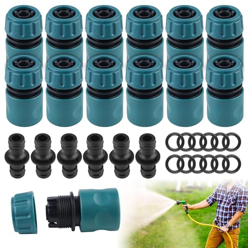 Sporgo 12 Stück Schlauchverbinder: 1/2 Zoll Doppelstecker Gartenschlauch Kunststoff Schlauch Kupplung-Satz, Gartenschlauch Anschluss Schnellkupplung für Rohr Verbinden Wasserhahn Gartengeräte