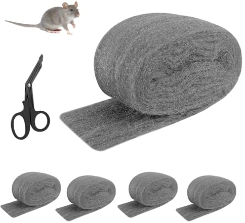 XPJBKC Lana de Acero 0000, 5 Bobina Steel Wool con Tijeras, 20M Lana de Acero Contra Ratones, Lana de Acero Eficaz Contra Ratones, para Abrillantar, Limpieza en Madera y Metal