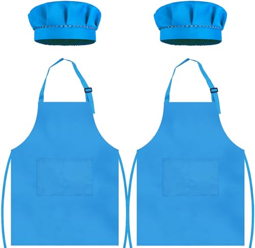 TOPWAYS Barnförkläde och kockhatt set, barnförkläden för matlagning 2-pack, justerbar barn kockdräkt, småbarn kök kockförkläde, barn konstnär förkläde haklapp för barn 3 4 5 6 7 8 9 10 11 12 år