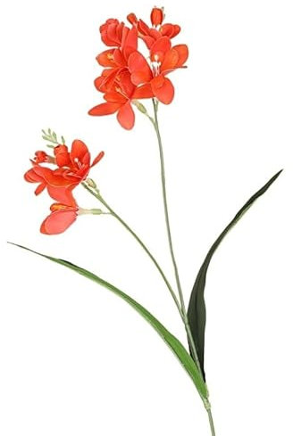 Flor Artificial de Fresia, Rama única, 2 Tenedores, Flor de simulación de Fresia con Hojas, sensación Huihua, arreglo Floral for el hogar y la Boda(Naranja)