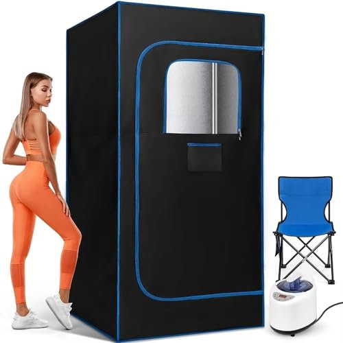 Tenda For Sauna A Vapore Personale, Tenda For Sauna Pieghevole For La Casa Completo Del Corpo Con Vapore Da 1000 W 2,6 Litri, Telecomando, Sedia Pieghevole,Black