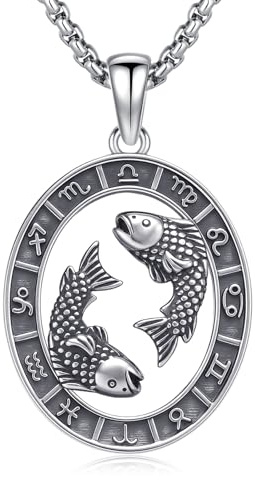 REDSUN Fische Sternzeichen Kette 925 Sterling Silber Konstellation Halskette Tierkreis Sternzeichen Anhänger Kette für Herren Damen