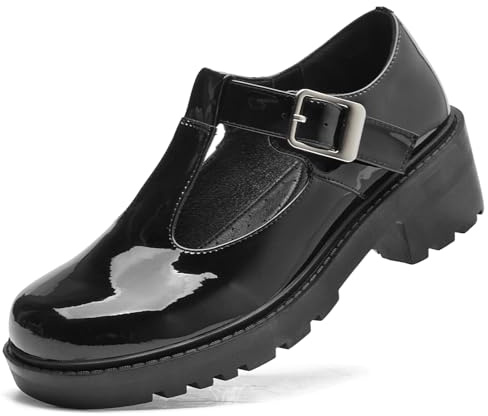 DADAWEN Women's T-Strap Mary Jane Pumps Chunky Platform Lolita Dress Shoes Patent Black 7 UK