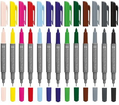Marabu Marqueur Permanent Graphix XXL Set, Double Pointe 1-2 mm et 0,5 mm, Couleurs Brillantes, Encre à séchage Rapide à Base d'alcool, à Faible Odeur et résistante à l'eau, Multicolor, 13 pieces
