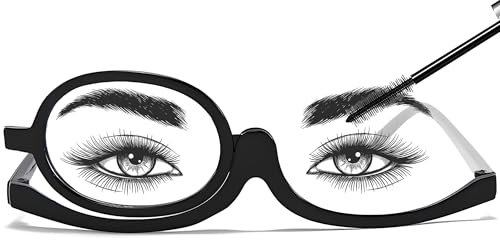 Xiciki 180° Rotating Magnifying Makeup Glasses, makeup glasses flip up lens, Magnifying Make-up Glasses for Presbyopia and Hyperopia Folding Design Reading Glasses Black +3.50