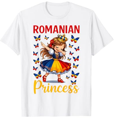 Romanian Princess Cute Girl Dabbing with Crown for Girls T-Shirt