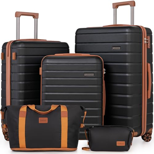 Cosbarn Luggage Sets 5 Piece Suitcases with Wheels, 5 Piece Sets (20/24/28/DB/TB), Fashion (Black)