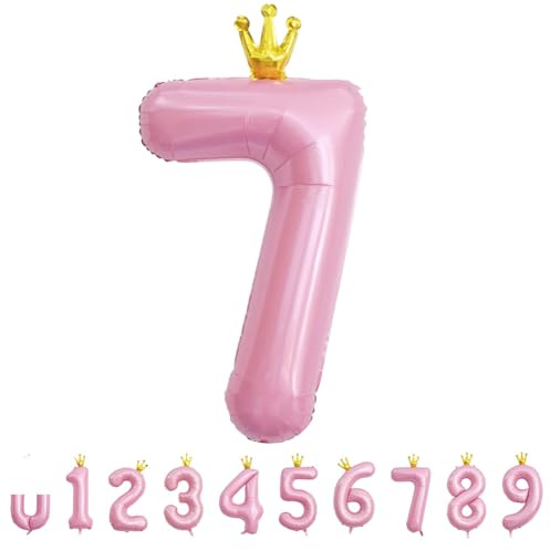 Alaoo Palloncino Numero, Palloncino Numero 7 D'rosa, 40 Pollici Palloncini con Numeri di Compleanno con Corona, Gonfiabili Elio o Aria, Decorazione per Compleanno, Festa, Anniversario