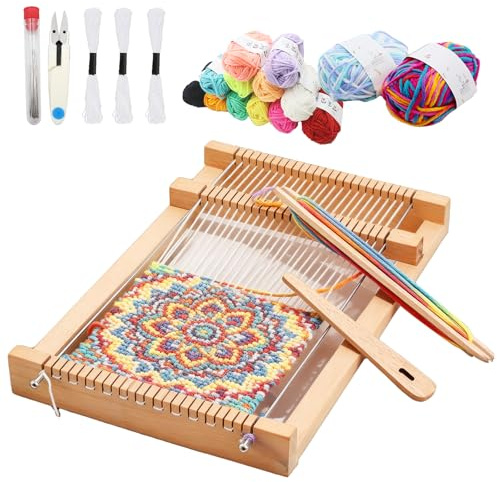 BEELUKY Telaio per Tessitura in Legno Telaio Per Bambino 29x19 cm Telaio Tessitura Legno Tessitura Bambini con Ago, Coltellino Tascabile, Lana Colorata per Principianti e Bambini