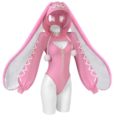 KORURACLUB Disfraz de Conejo Sexy (Juego de 3 Piezas) Para Cosplay Disfraz de Animal Mono de Conejito (Rosa L-XL)