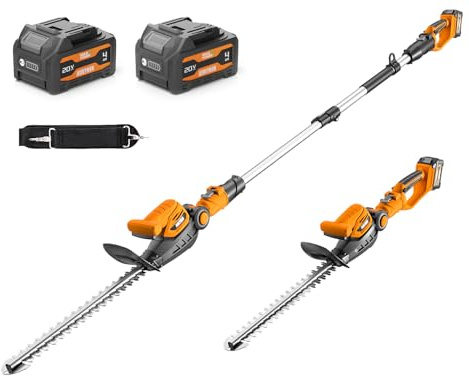 Alloyman Tagliasiepi a batteria telescopica, 20 V, 7,4 Watt, 2 in 1, tagliasiepi per arbusti e taglio siepi