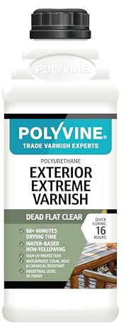 Polyvine Exterior Extreme Varnish – Heavy Duty Outdoor Waterproof Clear Varnish - Quick Dry Polyurethane Clear Coat Multi Use Protective Coating - UV, Heat, Stain Water Based Sealer (Dead Flat, 1L)