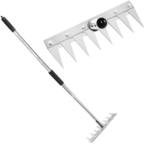 Rastrello da Giardino a 8 Denti con Manico in Metallo da 1,2 m, Attrezzo Multifunzionale per Diserbare, Portatile per Giardino e Cortile, per Sarchiare, Smuovere il Terreno e Seminare