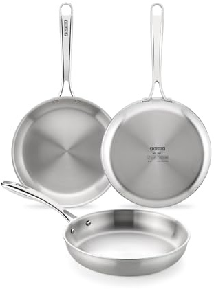 MONIX Planet Inox | Set sartenes 20-24-26 cm, acero inoxidable 18/10, estructura triply acero inox exterior, núcleo aluminio y acero inox interior, apta para todo tipo de cocinas, incluida inducción