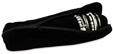 MOOCA Black Velvet Bracelet Bangle Watch Roll, Travel Pouch Jewelry Travel Organizer, Portable Zipper Pouch with A Removable Roll Insert for Standard Size Bracelets & Bangles