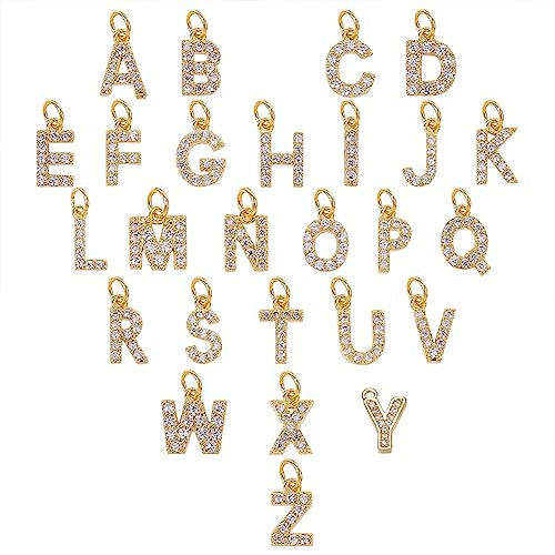 nbeads 26 Stk. Brief Zirkonia Charms, Messing Micro Pave Letter AZ Alphabet Zirkonia Charms Kleine Anhänger Für Die Schmuckherstellung