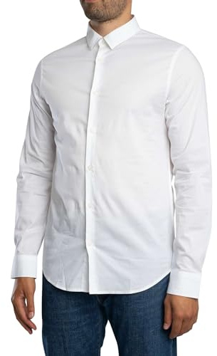 Armani Exchange Camicia da Uomo Slim Fit Stretch Button Down, Bianco, L