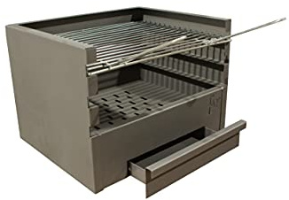 Cajón para Barbacoa con parilla, barbacoa rectangular 60x41 carbón y leña con 3 alturas y cajón para cenizas.
