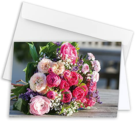 Carte de vœux XXL pour toutes les occasions - Format A4 - Motif bouquets de fleurs - Avec grande enveloppe DIN C4