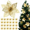 TATAFUN 24 Pezzi Fiori di Natale Poinsettia Glitter, Artificiali Stella di Natale Glitterata Decorazioni Matrimonio Albero di Natale Ornamenti (Oro)